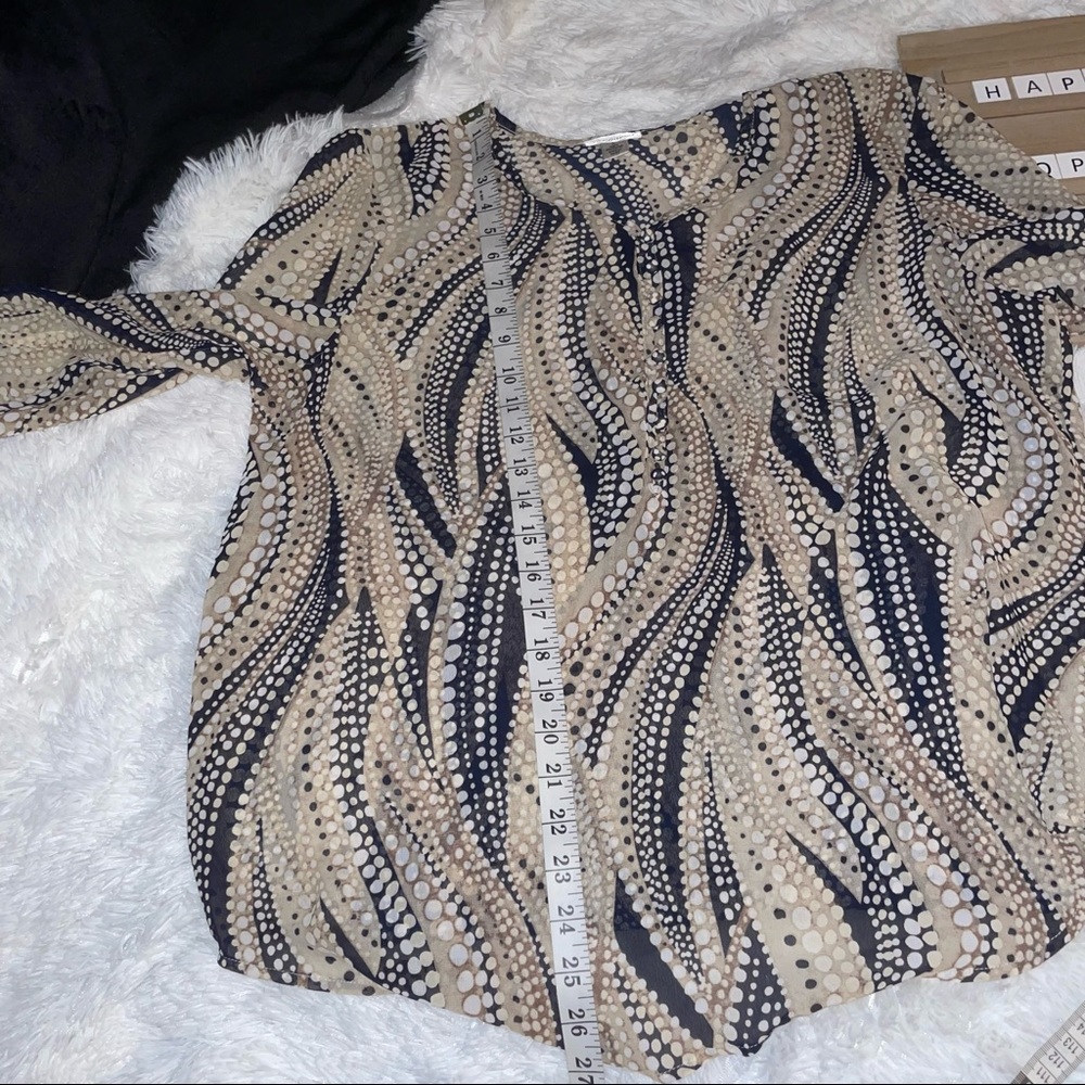 Bechamel  Sheer women’s pullover blouse brown blue   size large long sleeve - Picture 8 of 8